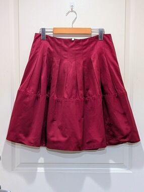 EUC BCBG Max Azria 6 Burgundy Cotton Blend Circle Skirt with Back Zip